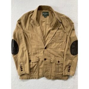 Eddie Bauer Blazer Mens Large Tan Cotton Leather Elbow Patch Utility Jacket 6857